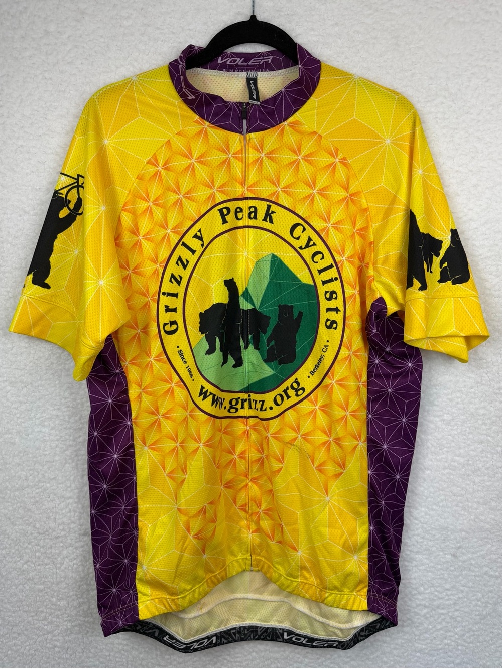 VOLER • Yellow/Purple Grizzly Peak Cyclists Short-Sleeve Cycling Jersey, XL - Picture 11 of 15